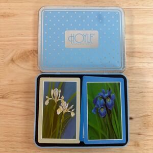 Vintage Hoyle Collection Double Deck Floral Iris Plastic Coated Playing Card Set